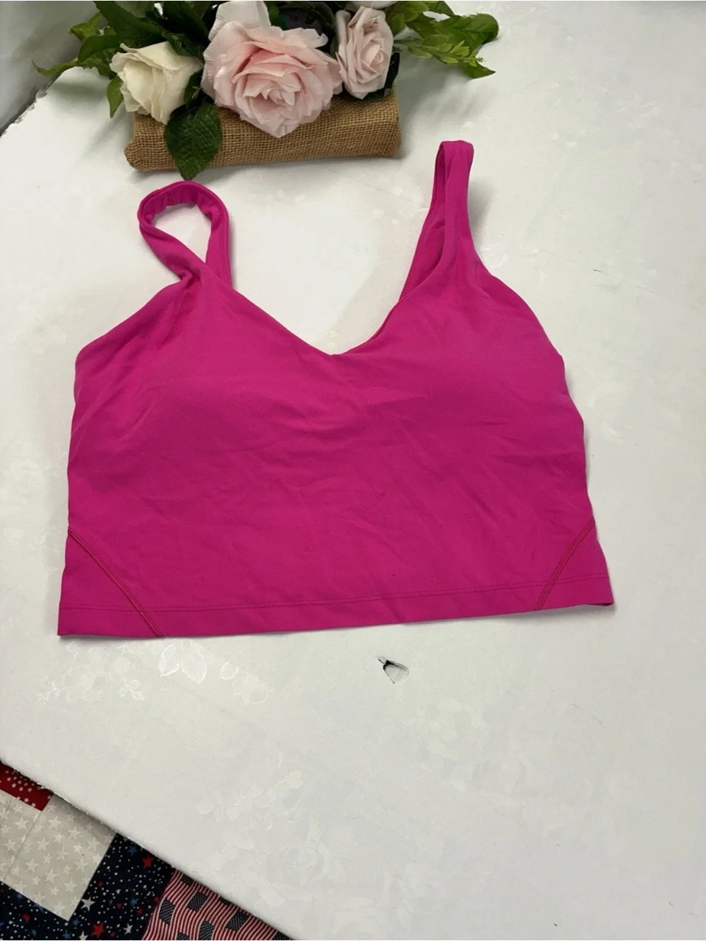 Women’s V-Neck Crop Tank Top - Bright Pink